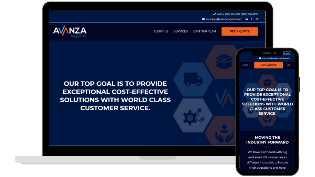 Mockups for the AVANZA Logistics website 